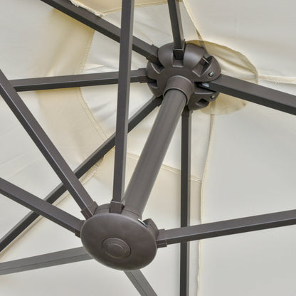 Outsunny 4.6M Sun Umbrella Canopy Double-sided Crank Sun Shade w/ Cross Base Off White 