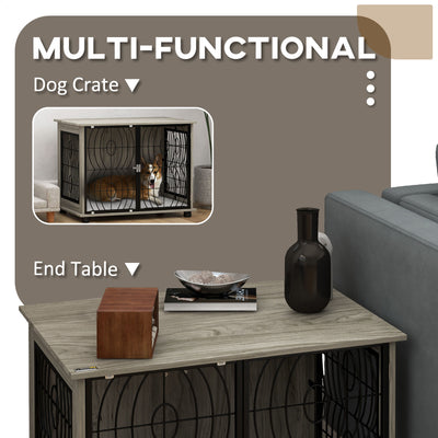 PawHut Indoor Dog Crate Furniture End Table w/ Plush Washable Cushion, Lockable Door, for Medium Dogs 