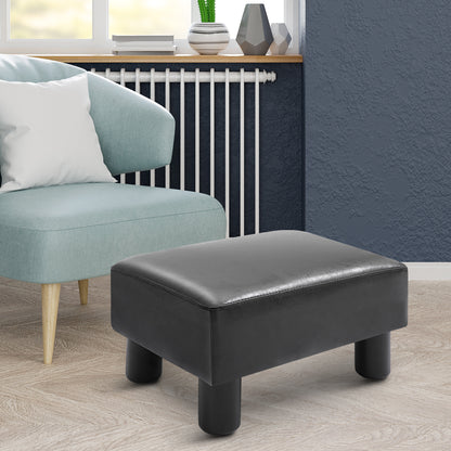 HOMCOM Faux Leather Footstool, Small Foot Rest, Rectangle Sofa Stool for Bedroom Living Room, Black 