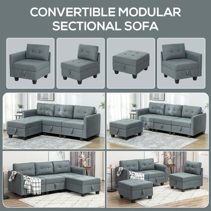 HOMCOM 'L' Shape Modular Sofa, with Storage - Dark Grey 