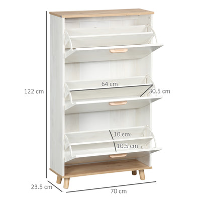 HOMCOM Narrow Shoe Cabinet, Slim Shoe Storage Cabinet with 3 Flip Drawers and Adjustable Shelves, 12 Pair of Shoes Organizer for Hallway, Entryway, Cream White 