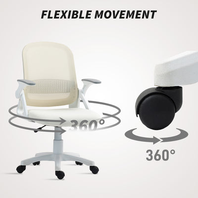 HOMCOM Breathable Mesh Office Chair, Ergonomic Swivel Computer Chair with Flip-up Armrests, Lumbar Back Support for Home/Office, White 