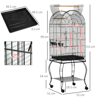PawHut 1.53(m) Bird Cage, Pet Viary, Feeding Stand, with Wheels, Perch 