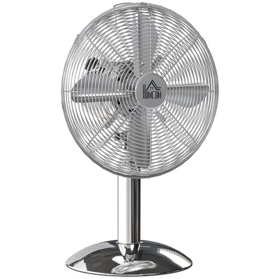 HOMCOM Three-Speed Oscillating Desk Fan - Silver-Tone 