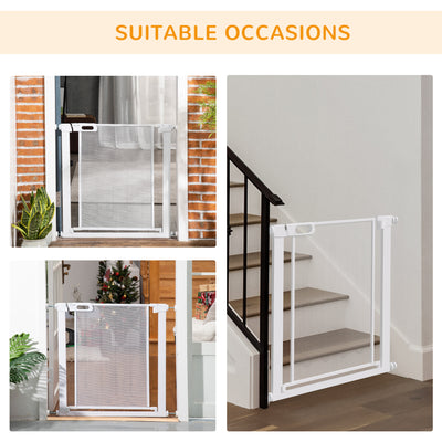 PawHut Pet Safety Gate, for Doorways, Staircases, Hallways, with 75-82cm Adjustable Width - White 
