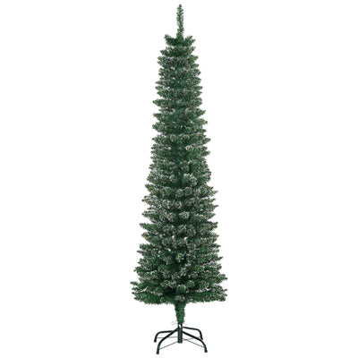 HOMCOM 5.5FT Artificial Snow Dipped Christmas Tree Xmas Pencil Tree Holiday Home Indoor Decoration with Foldable Black Stand, Green 