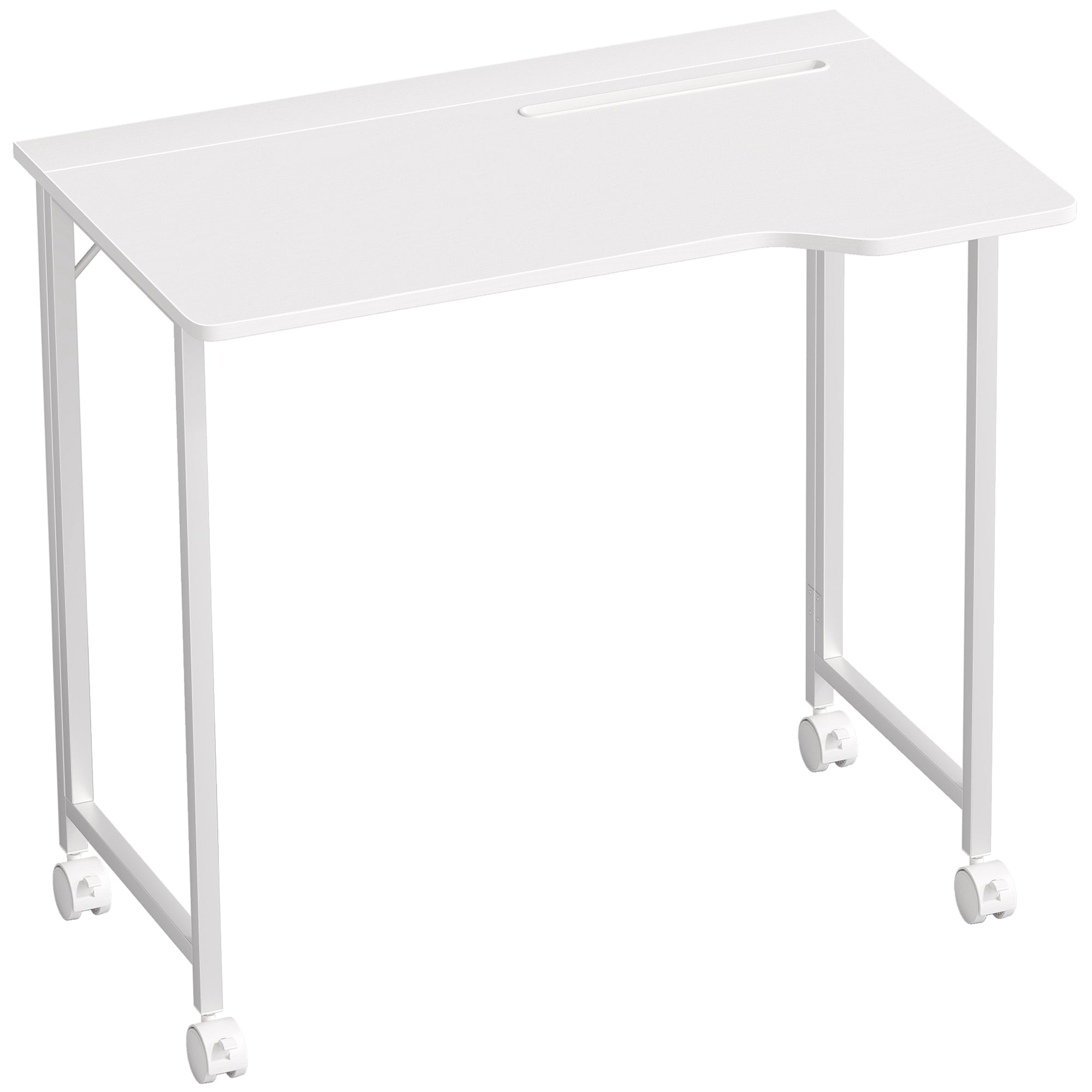 HOMCOM Small Folding Desk, with Wheels - White Wood-Effect 