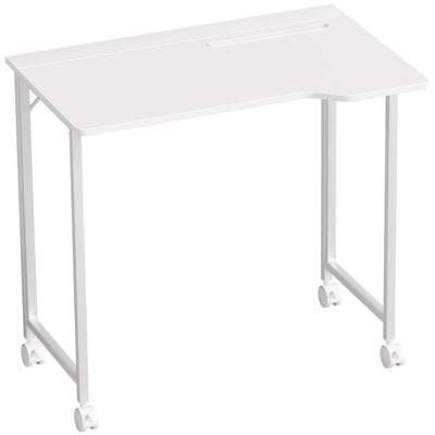 HOMCOM Small Folding Desk, with Wheels - White Wood-Effect 