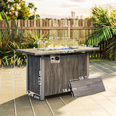 Outsunny 50,000 BTU Gas Fire Pit Table with Cover and Glass Screen - Dark Grey 