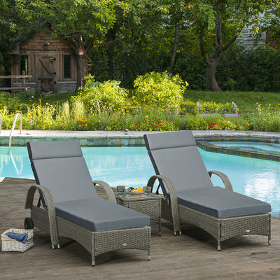 Outsunny Set of 2 Sun Lounger Cushions, Replacement Cushions for Rattan Furniture with Ties, 196 x 55 cm, Dark Grey 