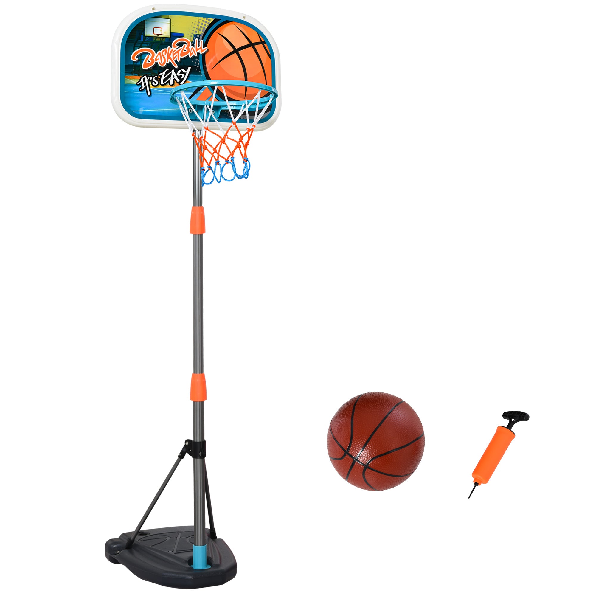 HOMCOM Kids Basketball Hoop and Stand Portable Basketball Stand Set w/ Ball Pump Netting Backboard Adjustable Height from 126 cm to 158 cm 