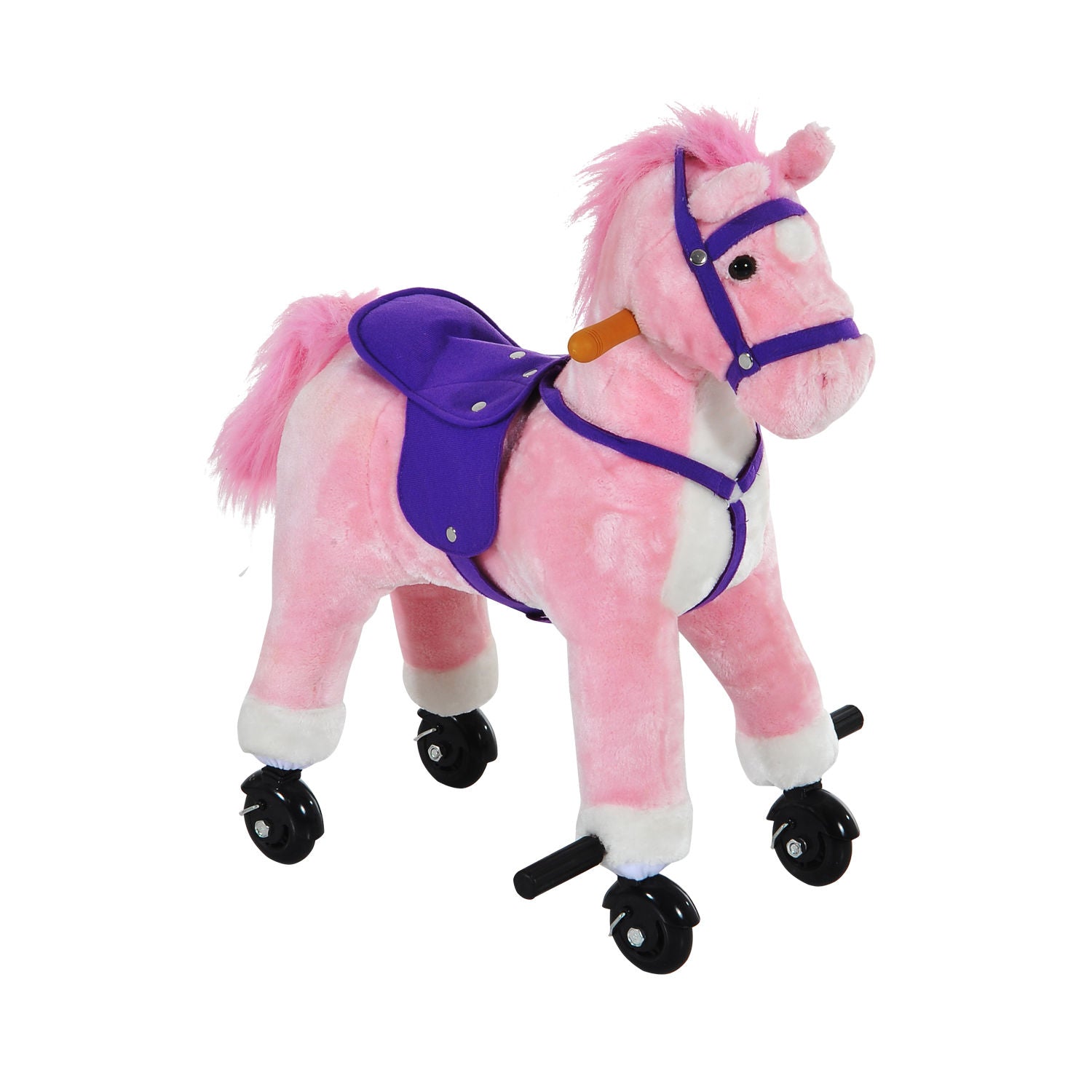HOMCOM Rocking Horse Kids Ride on Walking Horse Animal Pony Wheeled Riding Plush Toy w/Sound for 3 Years and Up (Pink) 