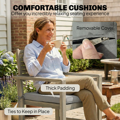 Outsunny 4 Seater Wooden Garden Furniture Set with Loveseat, Armchairs, Table, Acacia Wood Garden Sofa Set, Light Grey 
