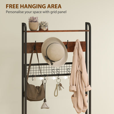 HOMCOM 5-In-1 Industrial-Style Hallway Tree - Brown/Black 