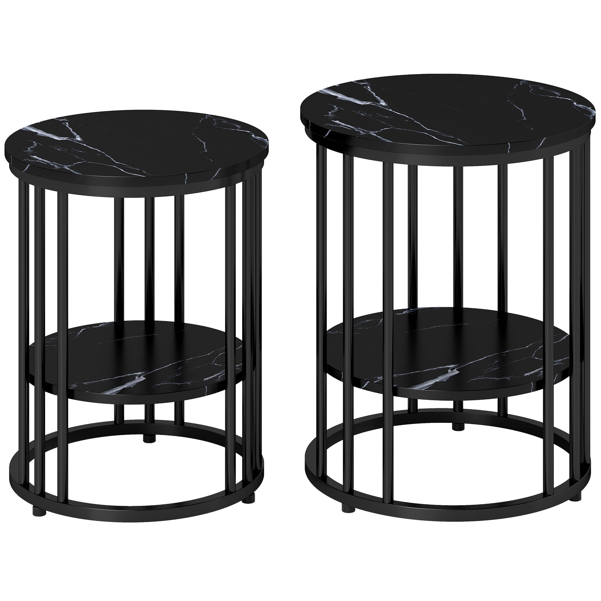 HOMCOM Set of Two Marble-Effect Coffee Tables - Black 