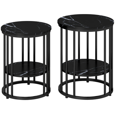 HOMCOM Set of Two Marble-Effect Coffee Tables - Black 