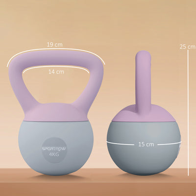 SPORTNOW Soft Kettlebell, 4kg Kettle Bell with Non-Slip Handle for Home Gym Weight Lifting and Strength Training, Purple and Grey 