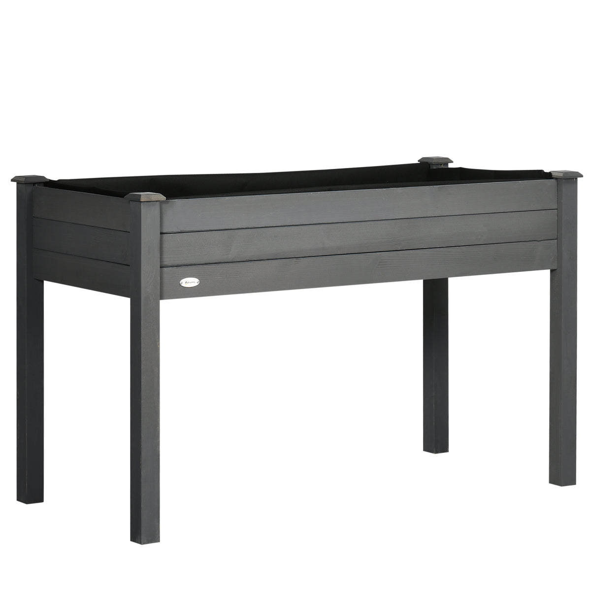 Outsunny Raised Bed for Garden, Wooden Elevated Planter Box with Bed Liner, for Flower Vegetable Herb, Dark Grey 
