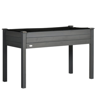 Outsunny Raised Bed for Garden, Wooden Elevated Planter Box with Bed Liner, for Flower Vegetable Herb, Dark Grey 