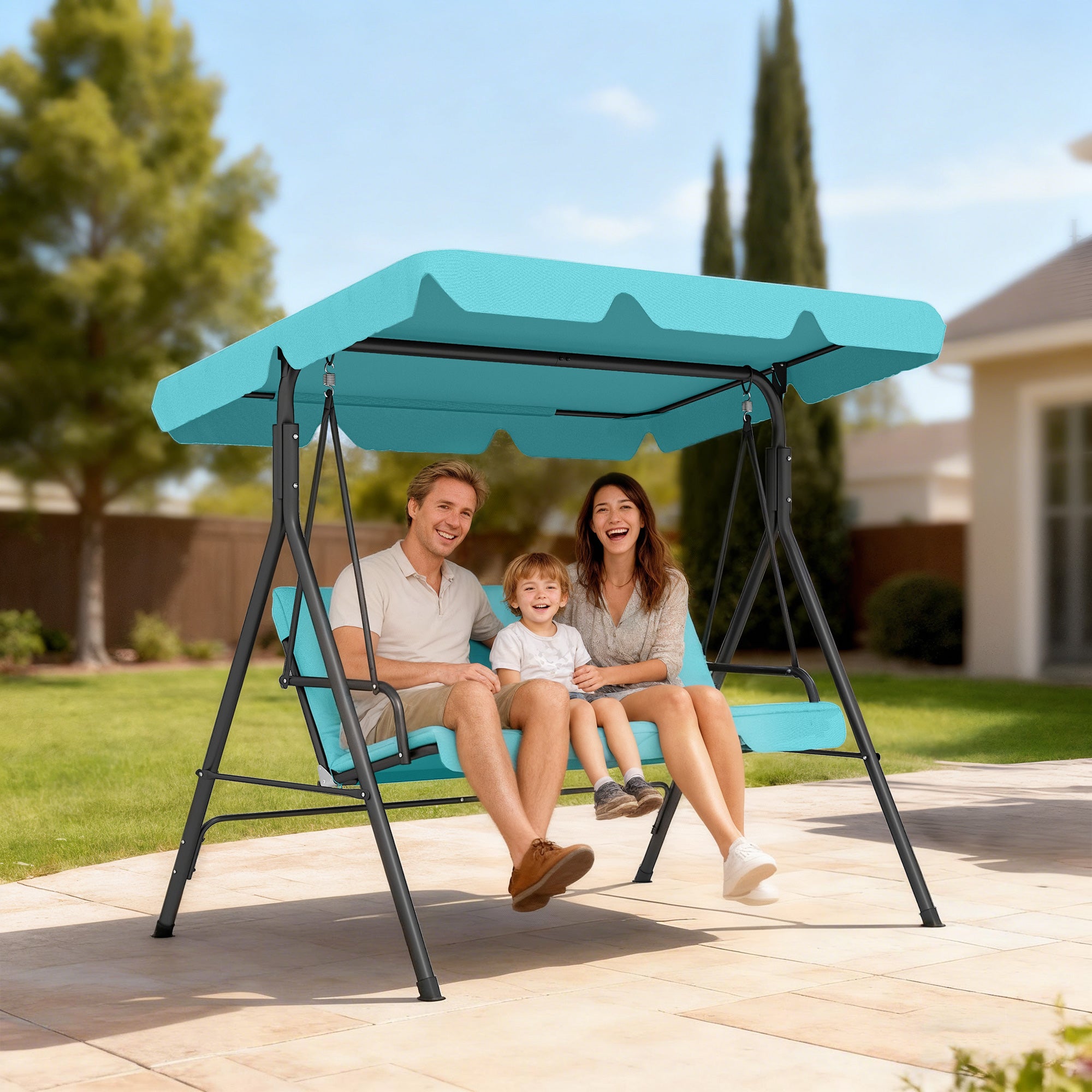 Outsunny Three-Seater Garden Swing Chair, with Adjustable Canopy - Blue 
