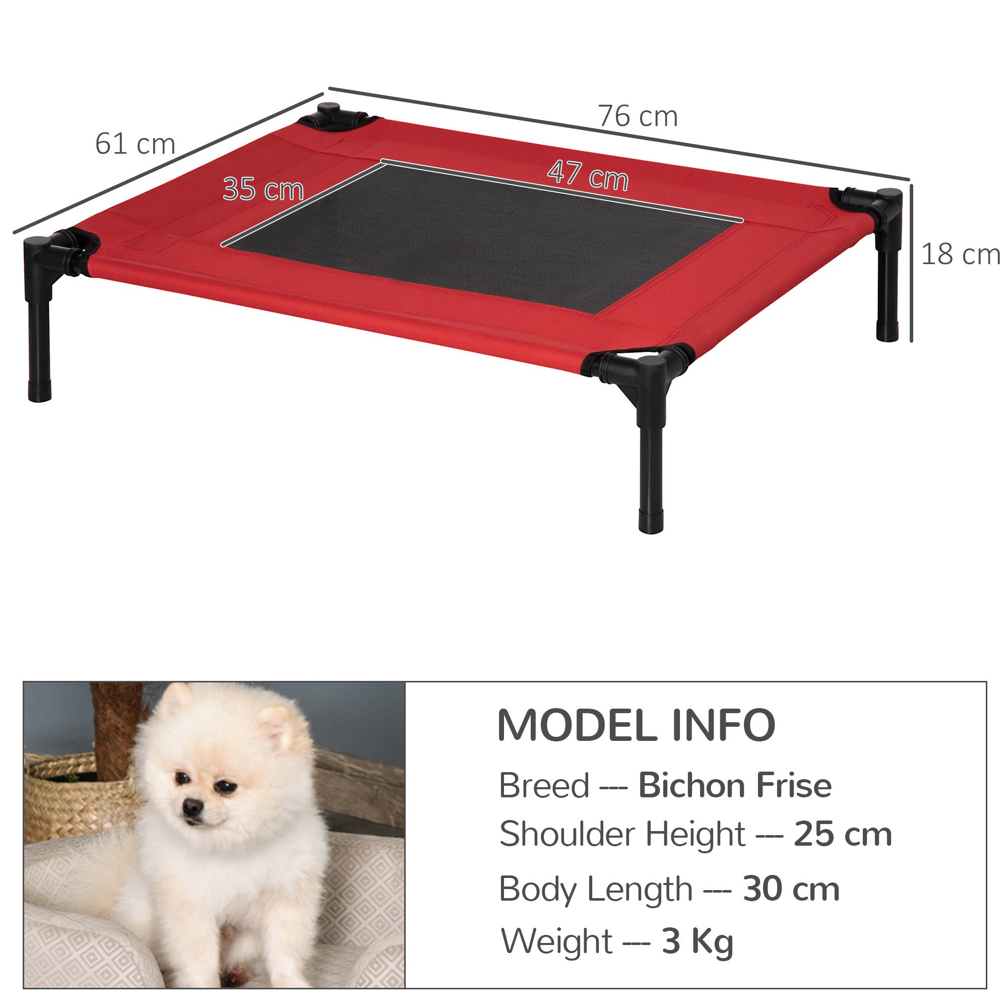 PawHut Raised Dog Bed Cat Elevated Lifted Portable Camping w/ Metal Frame Black and Red (Medium) 