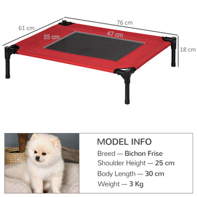 PawHut Raised Dog Bed Cat Elevated Lifted Portable Camping w/ Metal Frame Black and Red (Medium) 