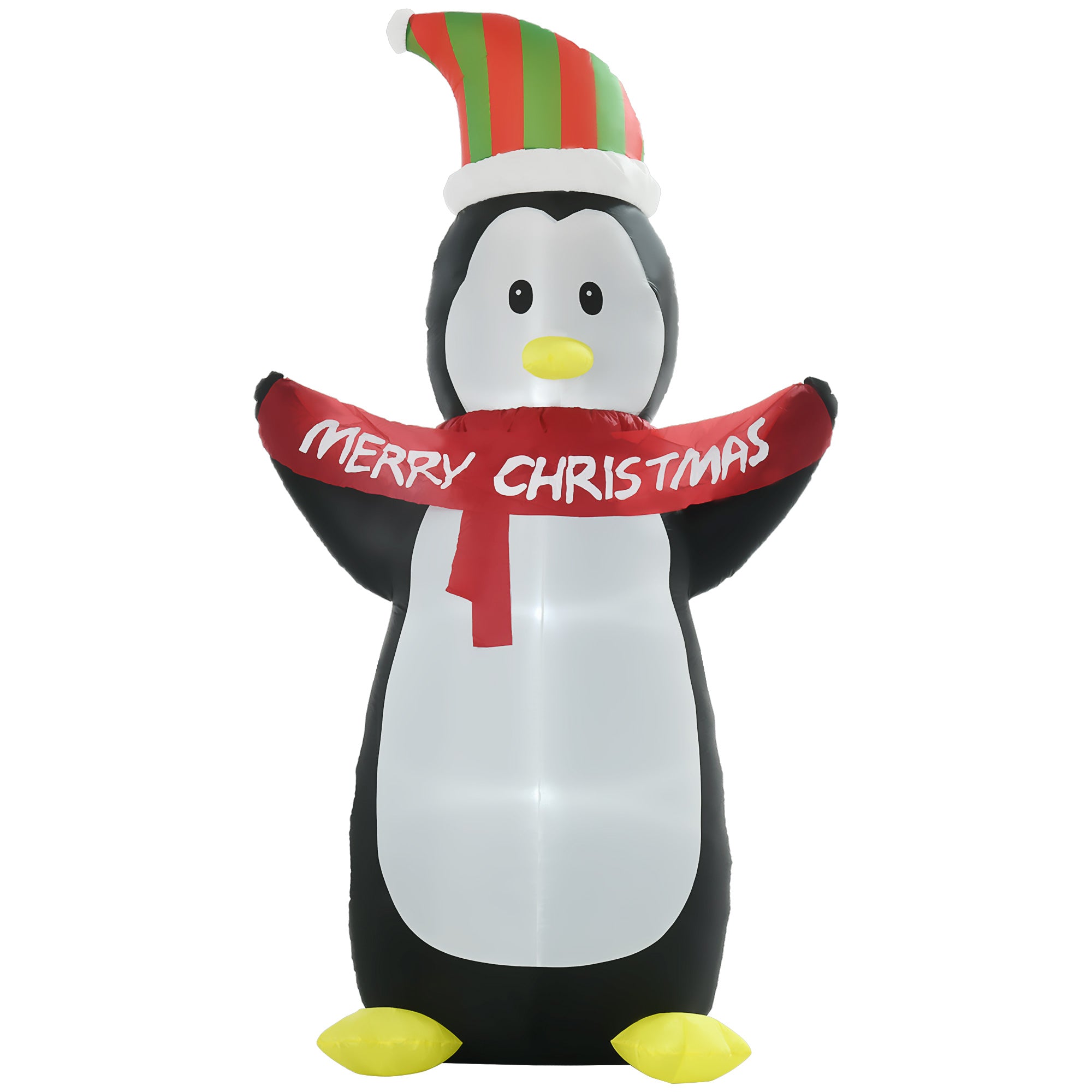 HOMCOM 8ft Inflatable Penguin & Christmas Banner Decoration w/ Inner LED Lights Indoor Outdoor Weather-Resistant Shell Fun Cute 