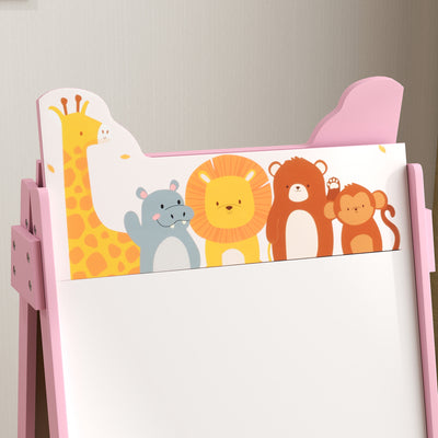 AIYAPLAY 2 in 1 Kids Easel with Whiteboard, Chalkboard, Storage Boxes, for Ages 3-8 Years, Pink 