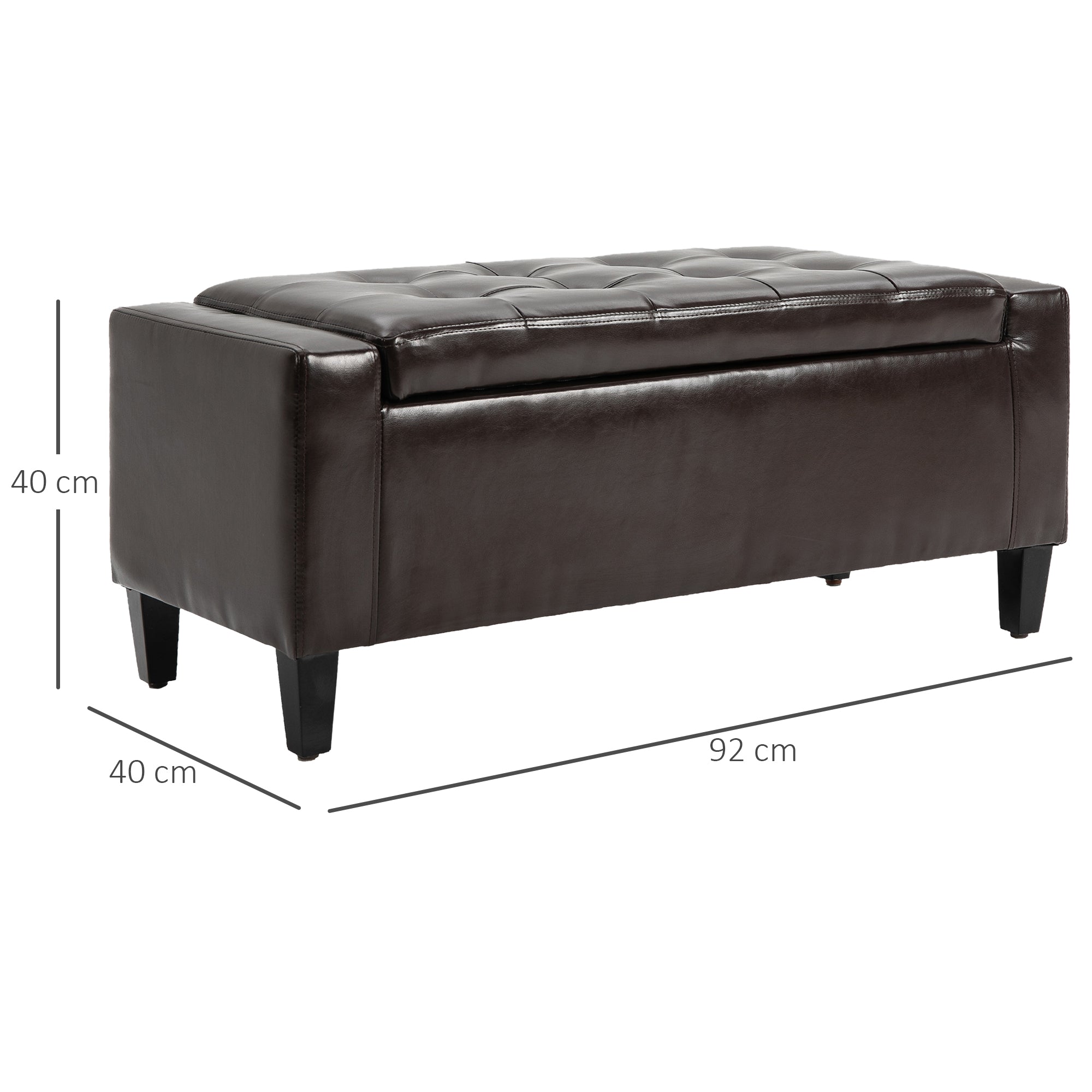 HOMCOM PU Leather Storage Ottoman Bench Storage Chest Tufted Ottoman Cube w/ Flipping Top 92L x 40W x 40H cm Brown 
