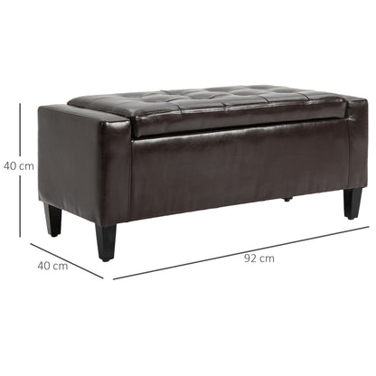 HOMCOM PU Leather Storage Ottoman Bench Storage Chest Tufted Ottoman Cube w/ Flipping Top 92L x 40W x 40H cm Brown 
