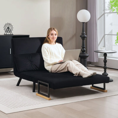 HOMCOM 4-in-1 Velvet-Feel Double Sofa Bed, with Pillows - Black 
