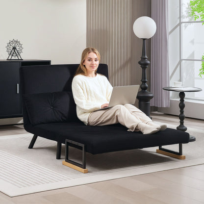 HOMCOM 4-in-1 Velvet-Feel Double Sofa Bed, with Pillows - Black 