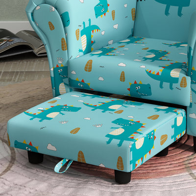 AIYAPLAY 2 Piece Kids Sofa Set with Dinosaur Design, Wooden Frame, for 1.5-3 Years Old, Blue 