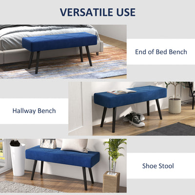 HOMCOM End of Bed Bench with X-Shape Design and Steel Legs, Upholstered Hallway Bench for Bedroom, Blue 