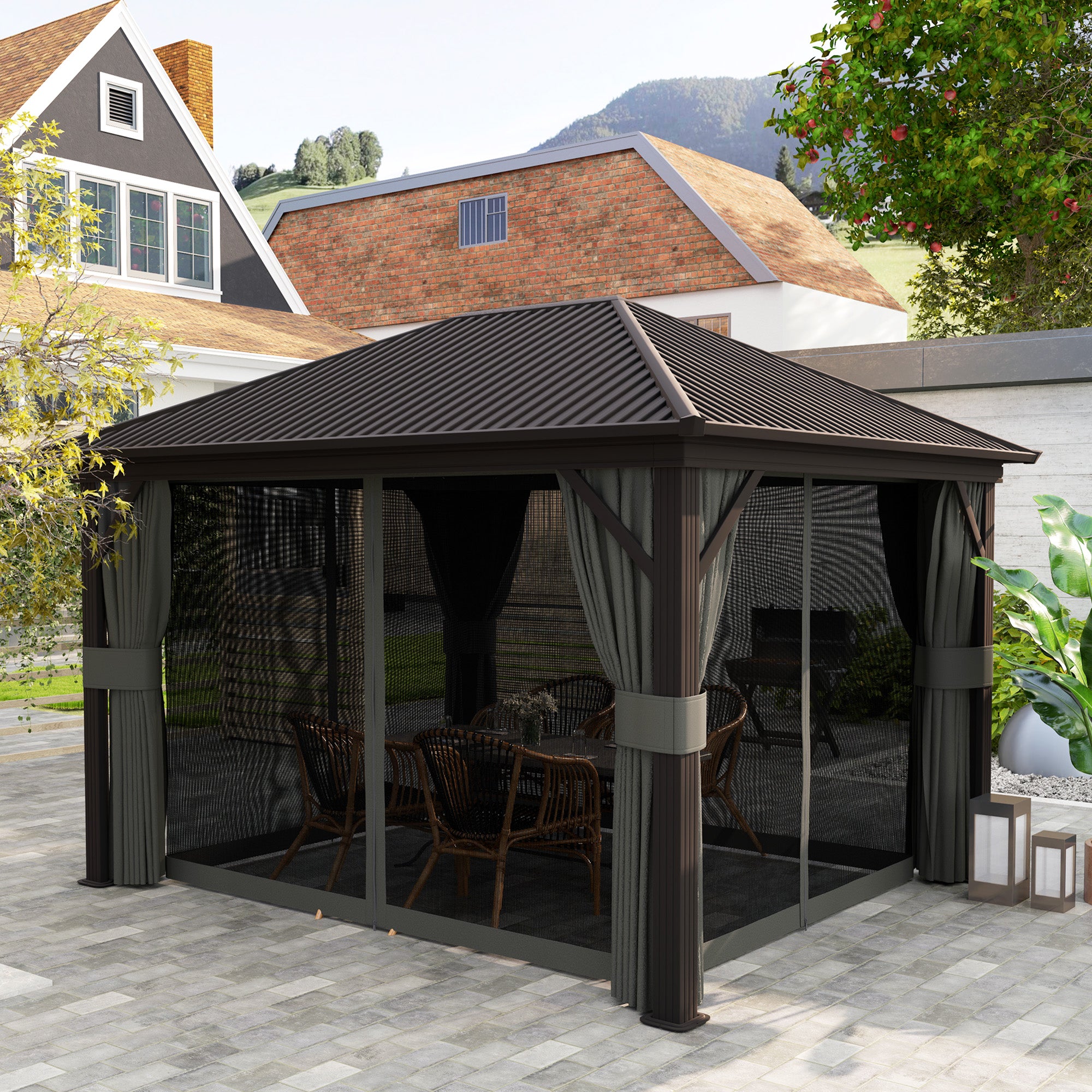 Outsunny 3.6 x 3(m) Aluminium Frame Hardtop Gazebo, with Accessories 