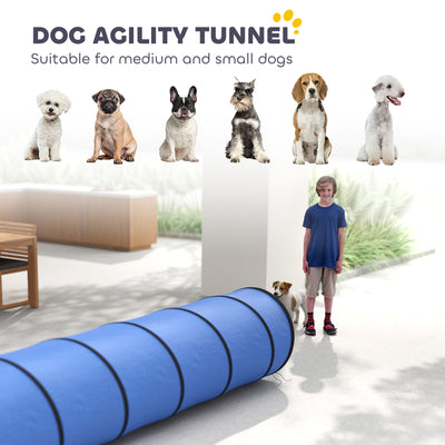 PawHut Dog Tunnel, 300 x 50 cm, Foldable Play Tunnel with 4 Pegs and Bag, Tear-Resistant Outdoor Dog Agility Equipment, Blue 