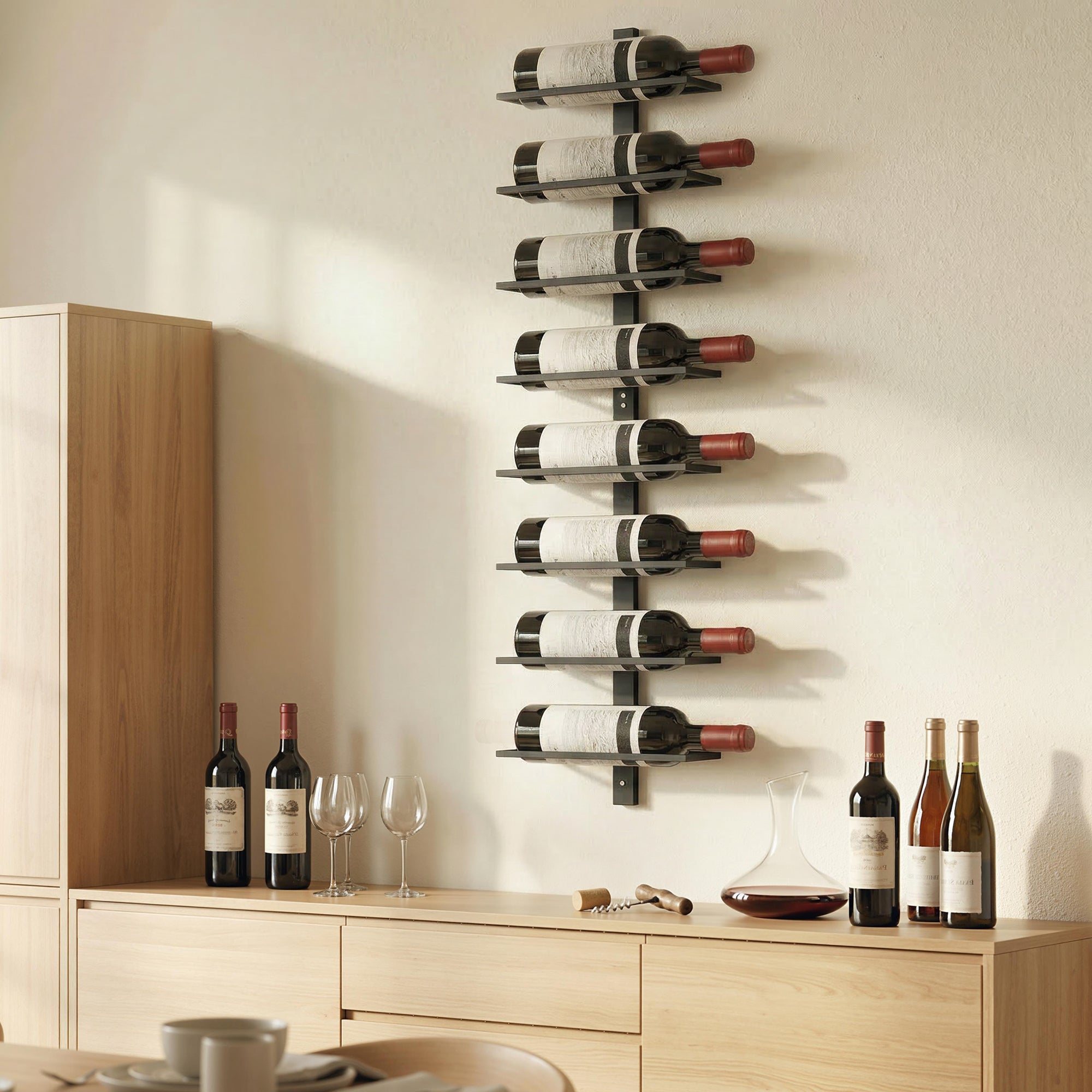 HOMCOM Wall Mounted Wine Rack, 8 Tier Metal Wine Display Rack, Storage Holder for Kitchen, Black 