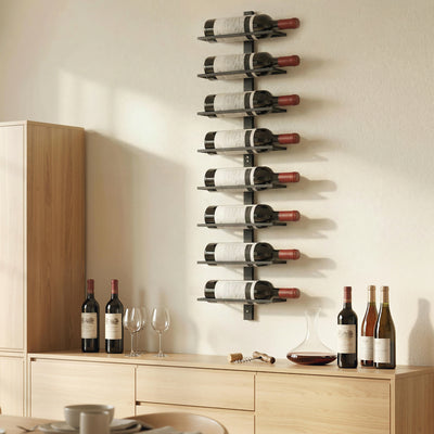 HOMCOM Wall Mounted Wine Rack, 8 Tier Metal Wine Display Rack, Storage Holder for Kitchen, Black 