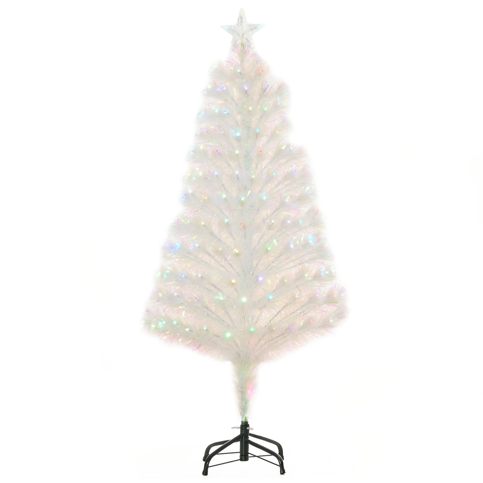 HOMCOM 4 Feet Prelit Artificial Christmas Tree with Fiber Optic LED Light, Holiday Home Xmas Decoration, White 