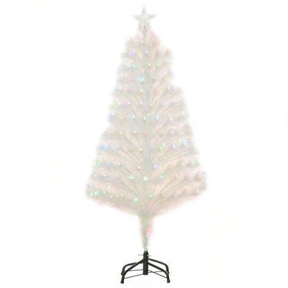 HOMCOM 4 Feet Prelit Artificial Christmas Tree with Fiber Optic LED Light, Holiday Home Xmas Decoration, White 
