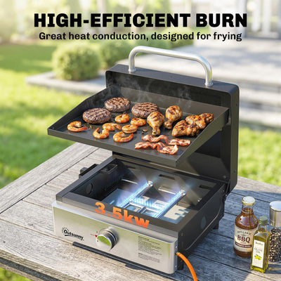 Outsunny Grill Griddle, Portable Gas Plancha, 3.5 kW, Tabletop Gas BBQ with Grease Cup for Camping Picnic Patios, Black 