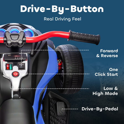 AIYAPLAY 12V Kids Electric Ride On Car with 3 Wheeler, MP3 Player, Horn, 2 Speeds, LED Lights for Boys & Girls Ages 3-8, Blue 