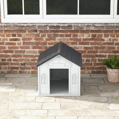 PawHut Plastic Weather-Resistant Dog House, for Indoors and Outdoors, Medium Dogs - Grey 
