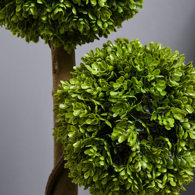 HOMCOM Decorative Artificial Plants Set of 2, Boxwood Ball Topiary Trees in Pot Fake Plants for Home Indoor Outdoor Decor, 90 cm, Dark Green 