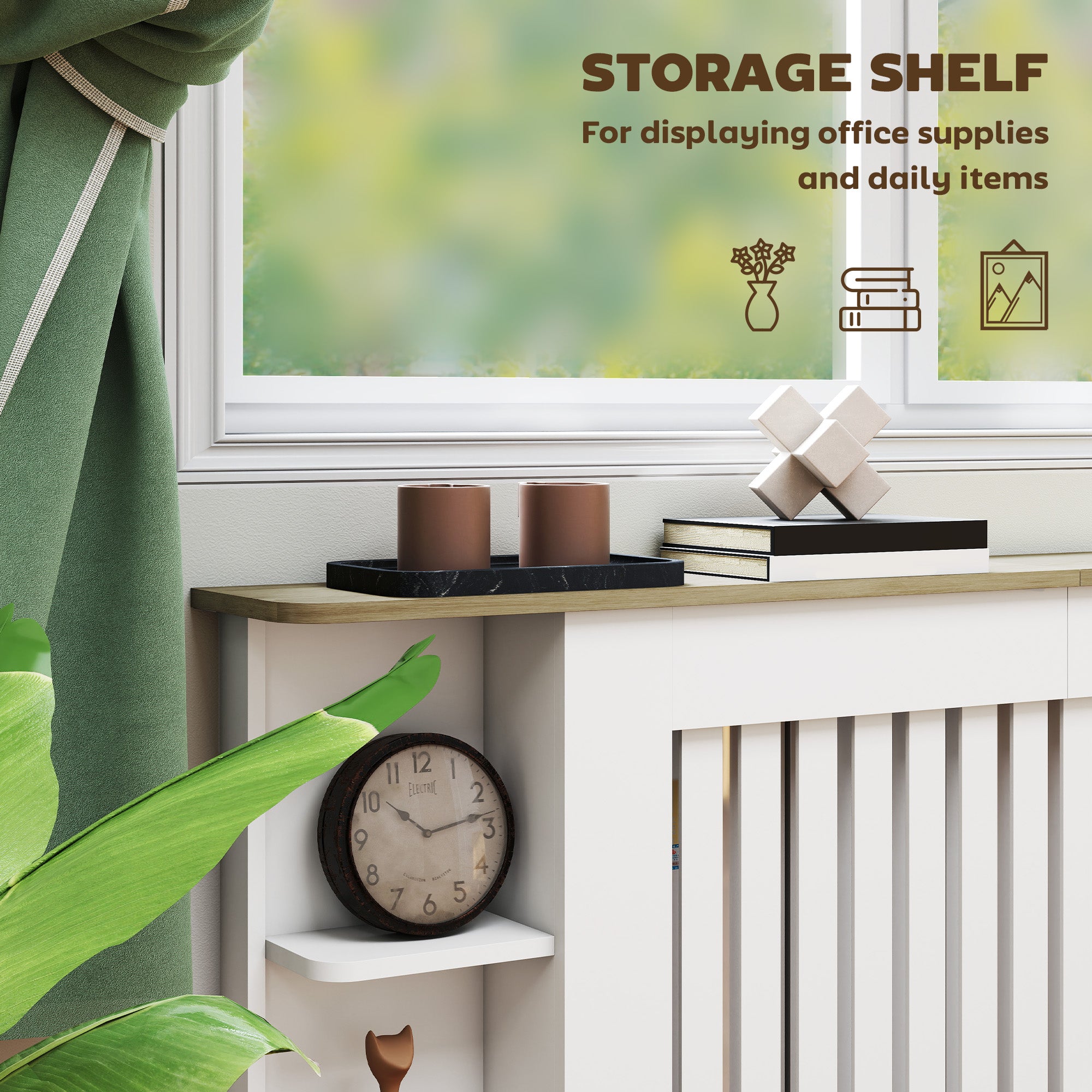 HOMCOM Radiator Cover with Open Storage Shelves, Vertical Slatted Cabinet Shelf Heater Cover for Living Room, Hallway, Extra Large, White 