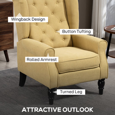 HOMCOM Wingback Accent Chair, Retro Upholstered Button Tufted Occasional Chair for Living Room and Bedroom, Yellow 