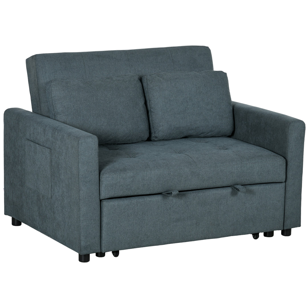 HOMCOM Loveseat Sofa Bed, Convertible Bed Settee with 2 Cushions, Side Pockets for Living Room, Charcoal Grey 
