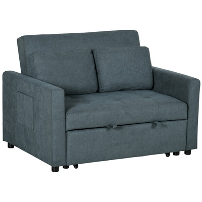 HOMCOM Loveseat Sofa Bed, Convertible Bed Settee with 2 Cushions, Side Pockets for Living Room, Charcoal Grey 