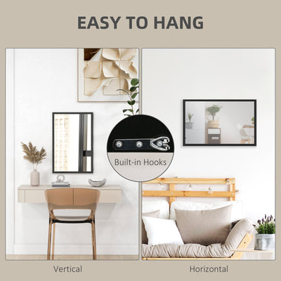 HOMCOM Wall Bathroom Mirror, 60 x 40 cm Wall-Mounted Mirror for Living Room, Bedroom, Hallway, Black 