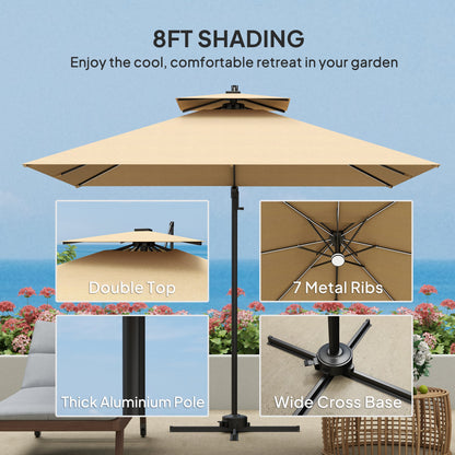 Outsunny 2.5m Cantilever Parasol with Solar Powered LED Lights, 360° Rotation, Tilt Adjustment, Crank Handle, Khaki 